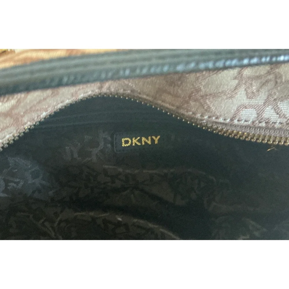 DKNY Tote Bag Monogram Logo Canvas Black Leather Trim Large Shoulder Bag Handbag
